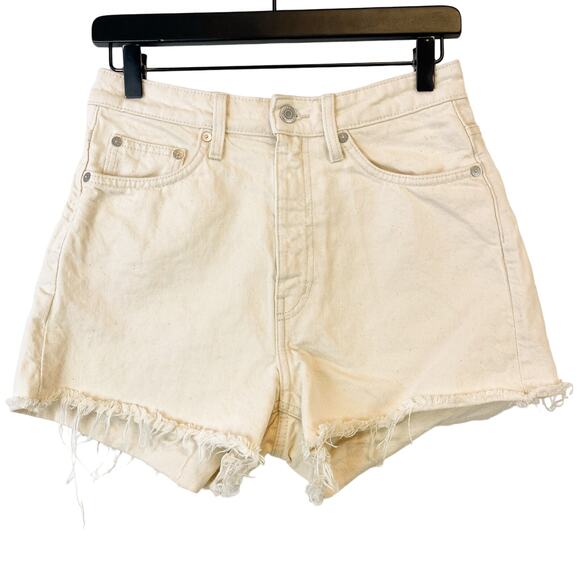 WEEKDAY Womens Size 28 Rowe Cotton True Hemp Denim Shorts Cream High Rise - Picture 1 of 9